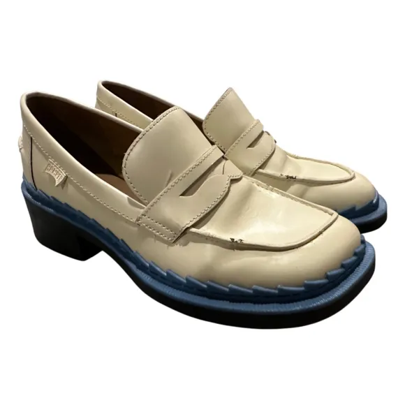 Camper Platform Loafers Taylor Block Heel Leather Shoes Cream Blue Size 39