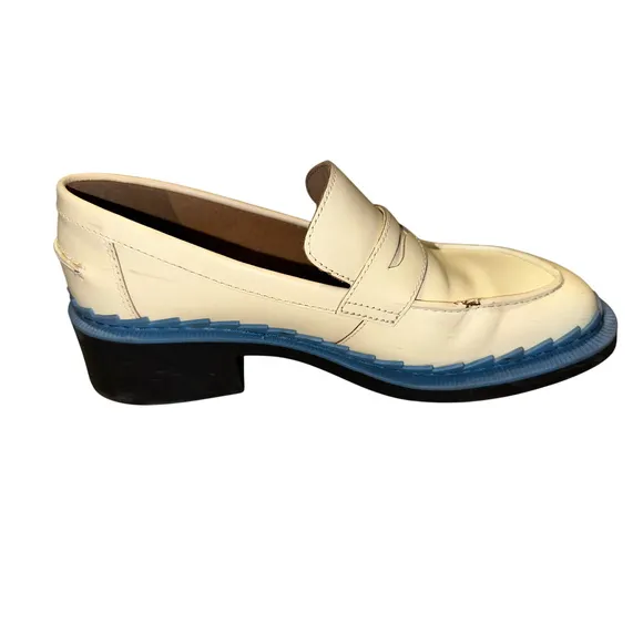 Camper Platform Loafers Taylor Block Heel Leather Shoes Cream Blue Size 39