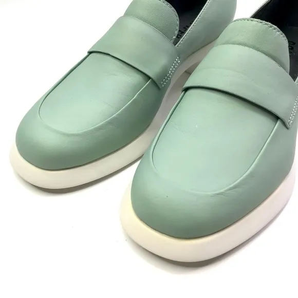 Camper Trisha heeled loafers rubberized leather seafoam green new without box 36