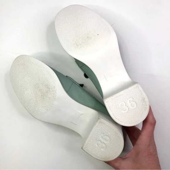 Camper Trisha heeled loafers rubberized leather seafoam green new without box 36