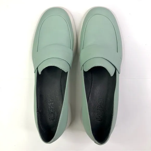 Camper Trisha heeled loafers rubberized leather seafoam green new without box 36