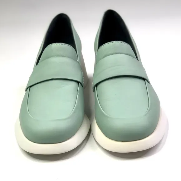 Camper Trisha heeled loafers rubberized leather seafoam green new without box 36