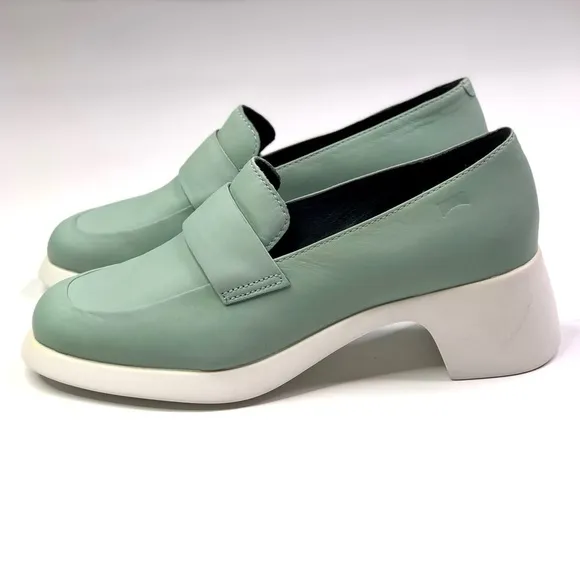 Camper Trisha heeled loafers rubberized leather seafoam green new without box 36