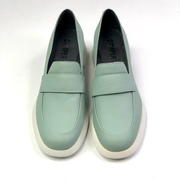 Camper Trisha heeled loafers rubberized leather seafoam green new without box 36