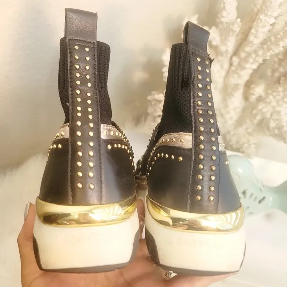 CARVELA THE KURT GEIGER LISTEN SLIP-ON KNITTED UPPER WITH LEATHER PANELS SZ 8