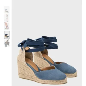 Castaner Blue and Cream Espadrille Wedges