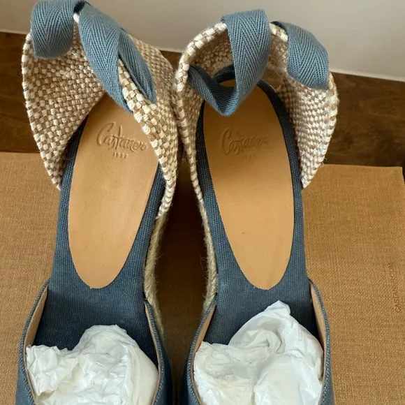 Castaner Blue and Cream Espadrille Wedges