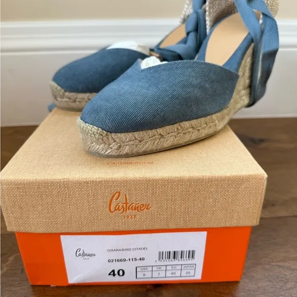 Castaner Blue and Cream Espadrille Wedges