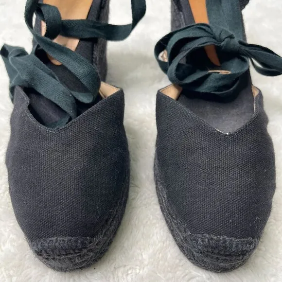 Castaner Women's Black Espadrilles Carina Wedges Strappy Sandals Shoes Size 41