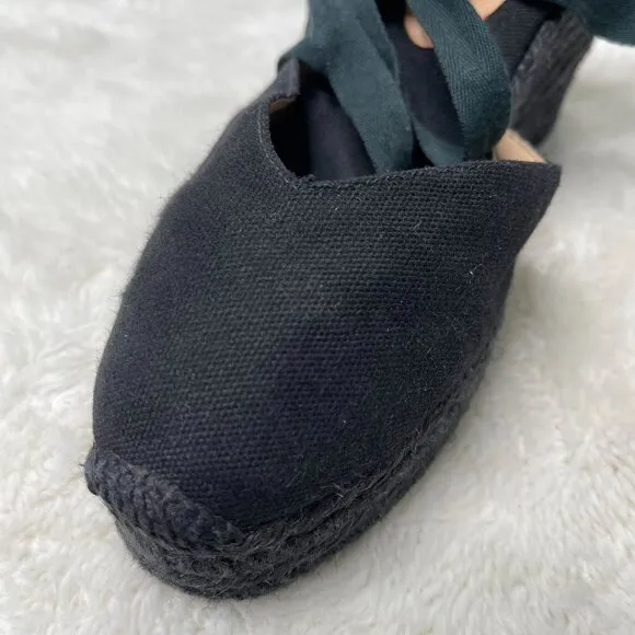 Castaner Women's Black Espadrilles Carina Wedges Strappy Sandals Shoes Size 41
