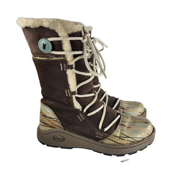 CHACO Belyn Baa Vibram Nurl Brown Shearling Winter Boots Size 7 Women