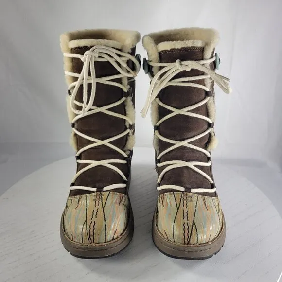 CHACO Belyn Baa Vibram Nurl Brown Shearling Winter Boots Size 7 Women