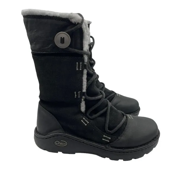 Chaco Women's Belyn Baa Nurl Vibram Leather Winter Boots Size 7.5 in Black
