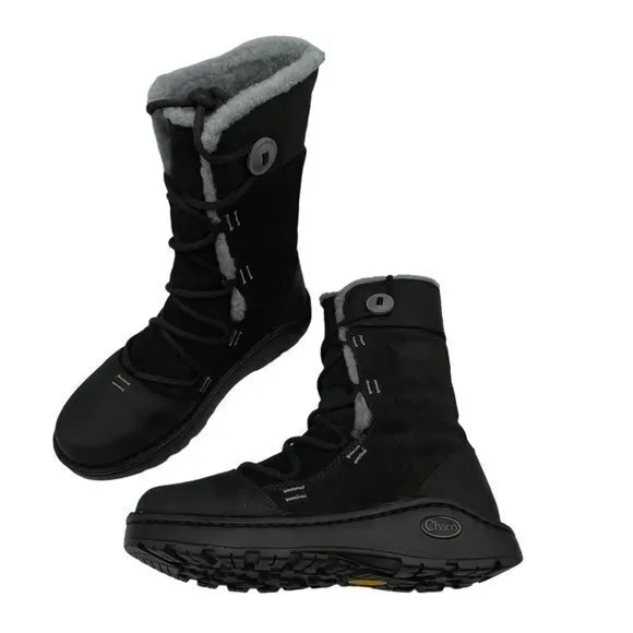 Chaco Women's Belyn Baa Nurl Vibram Leather Winter Boots Size 7.5 in Black