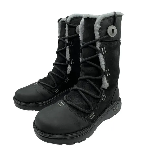 Chaco Women's Belyn Baa Nurl Vibram Leather Winter Boots Size 7.5 in Black