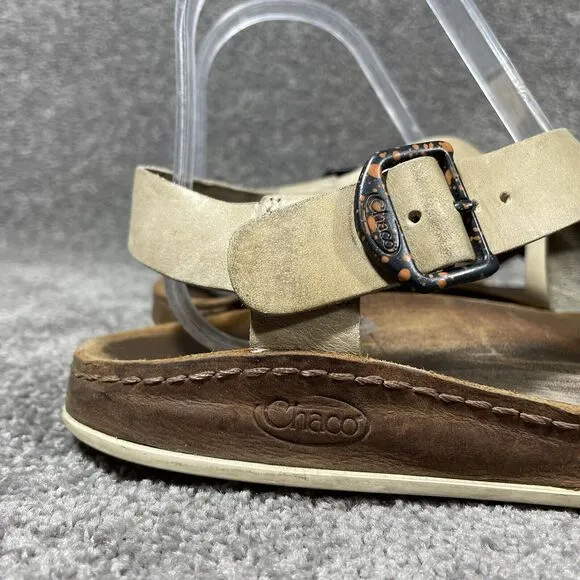 Chaco Womens Wayfarer Sandal Sz 9 Beige Tan Leather Strappy Outdoor Travel Shoe