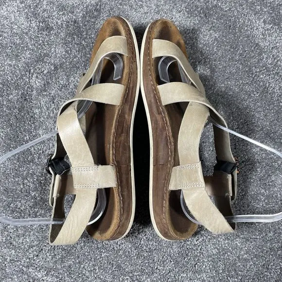 Chaco Womens Wayfarer Sandal Sz 9 Beige Tan Leather Strappy Outdoor Travel Shoe