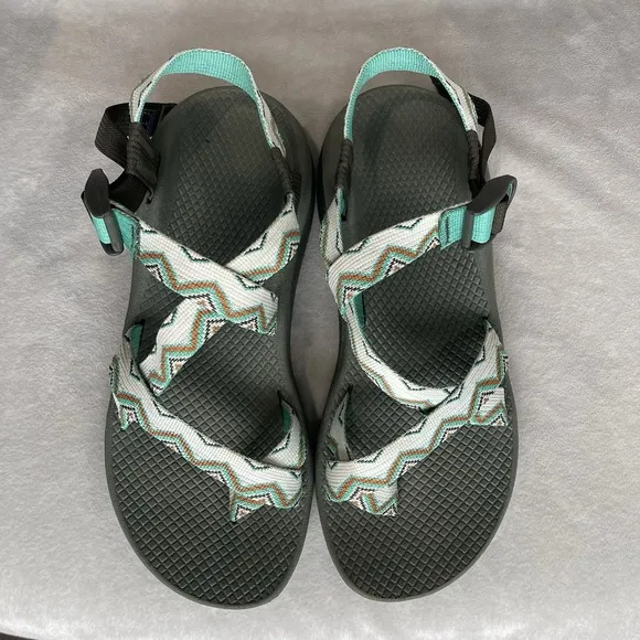 Chaco Women's Z/2 Cloud Strappy Sandals Green White Toe Loop Water Shoes Size 9