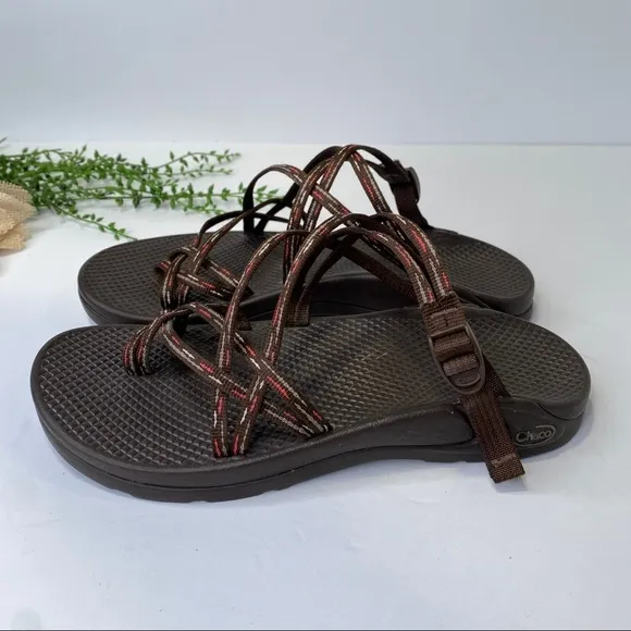 Chaco Zong X Ecotread Brown Stitch Double Strap Slide Sandals Size 9M