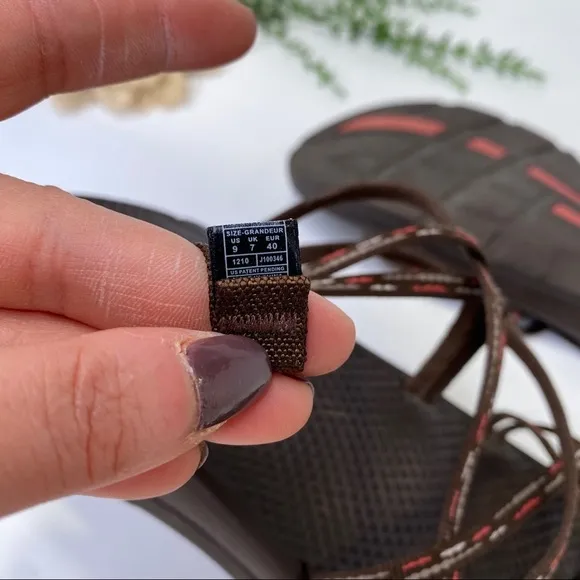 Chaco Zong X Ecotread Brown Stitch Double Strap Slide Sandals Size 9M