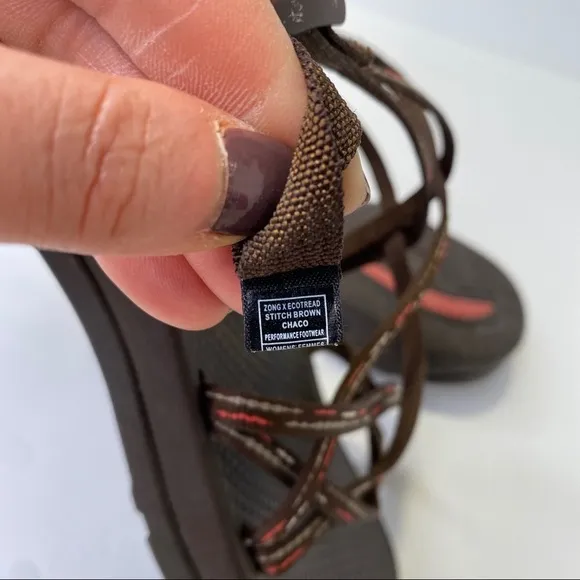 Chaco Zong X Ecotread Brown Stitch Double Strap Slide Sandals Size 9M
