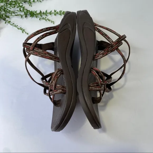 Chaco Zong X Ecotread Brown Stitch Double Strap Slide Sandals Size 9M