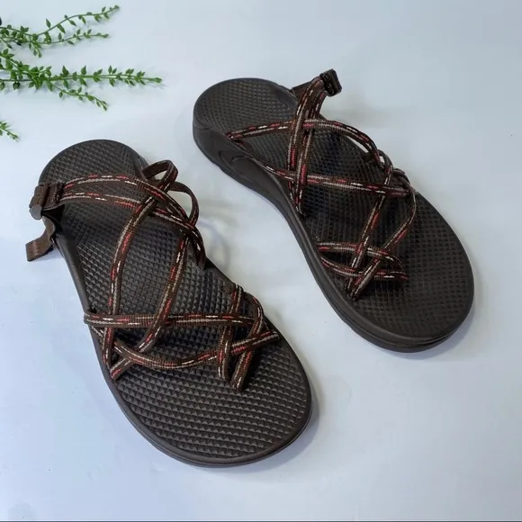 Chaco Zong X Ecotread Brown Stitch Double Strap Slide Sandals Size 9M