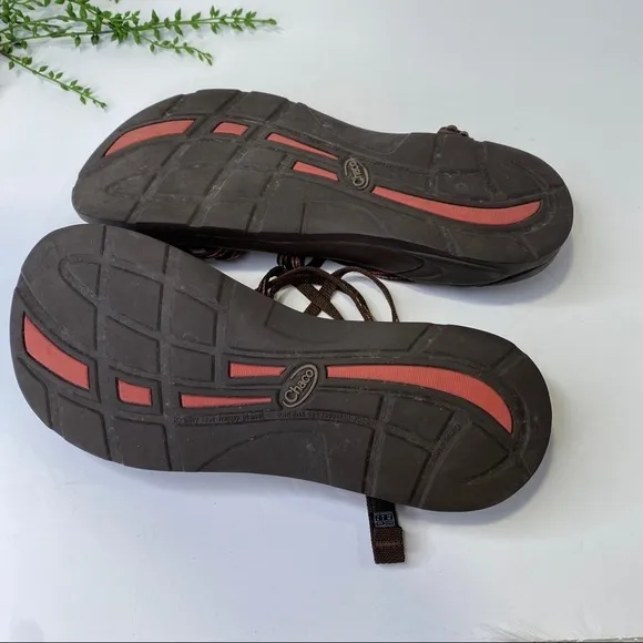 Chaco Zong X Ecotread Brown Stitch Double Strap Slide Sandals Size 9M