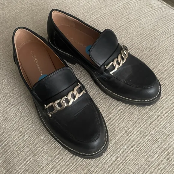 Chain Link Modern Grunge Rock Goth School Gold Minimalist Chic Slippers Loafers