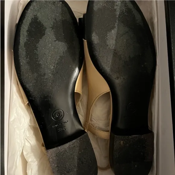 Chanel 100% Authwnric peep toe sling back bow flats in original box