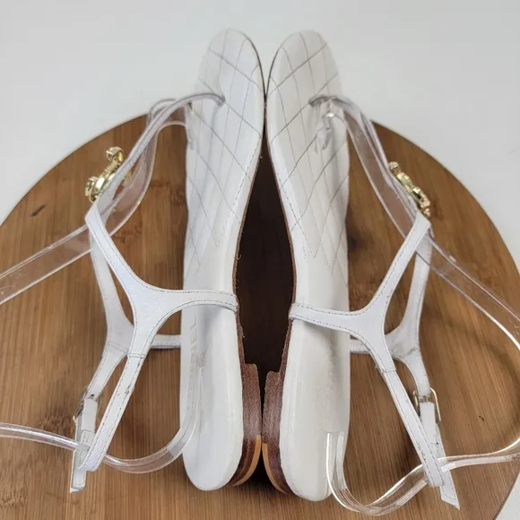 Chanel White Leather Quilted Slingback Flats Sandals Womens Shoe Sz EU 41 US 10