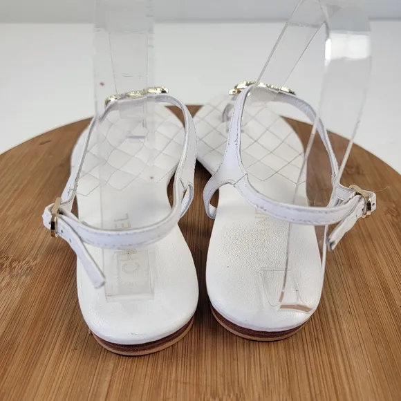 Chanel White Leather Quilted Slingback Flats Sandals Womens Shoe Sz EU 41 US 10