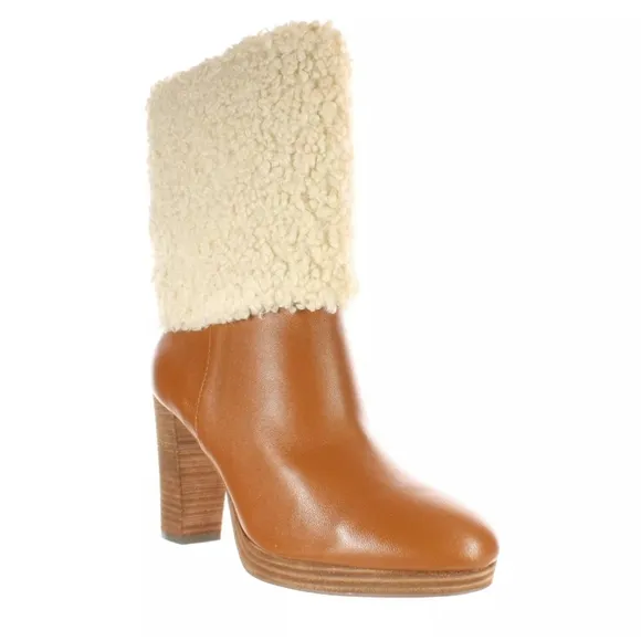Charles David Nella Faux Shearling &amp; Leather Booties Heeled Designer Boots #4