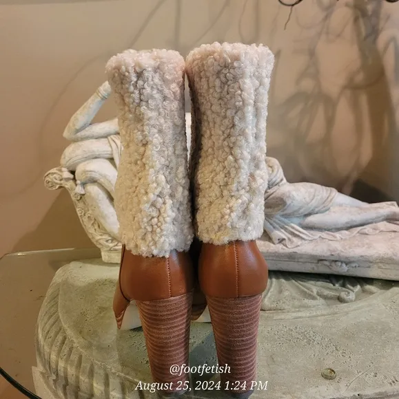 Charles David Nella Faux Shearling &amp; Leather Booties Heeled Designer Boots #4