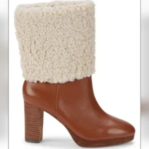 Charles David Nella Faux Shearling &amp; Leather Booties Heeled Designer Boots #4