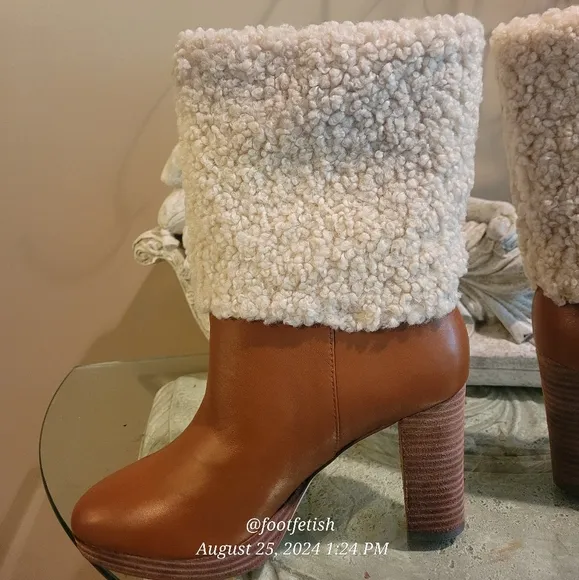 Charles David Nella Faux Shearling &amp; Leather Booties Heeled Designer Boots #4