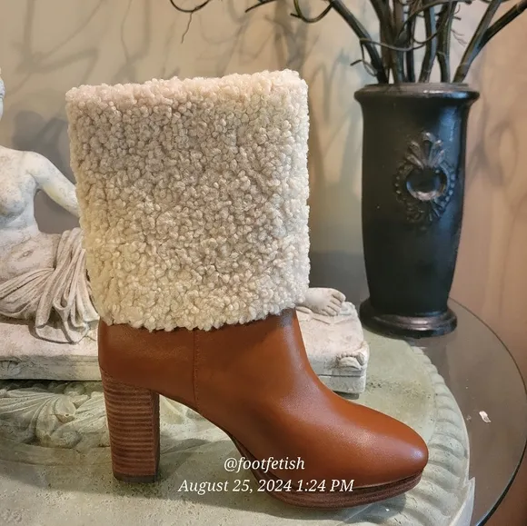 Charles David Nella Faux Shearling &amp; Leather Booties Heeled Designer Boots #4