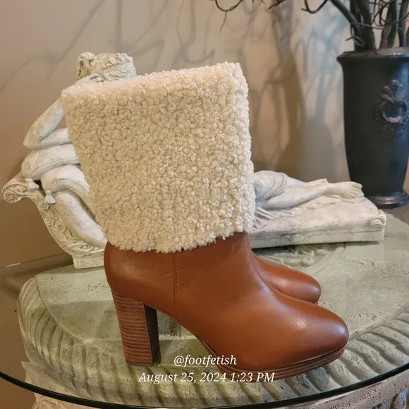 Charles David Nella Faux Shearling &amp; Leather Booties Heeled Designer Boots #4