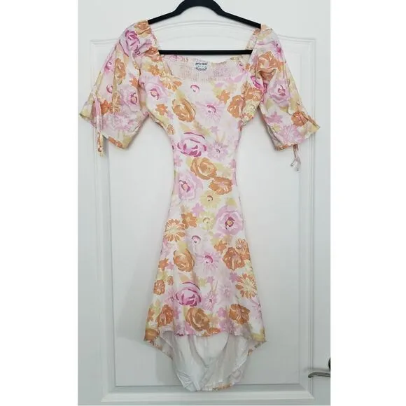 Charlie Holiday Maple Dress Summertime Floral Linen Blend Sz XS Beachy‎ Resort