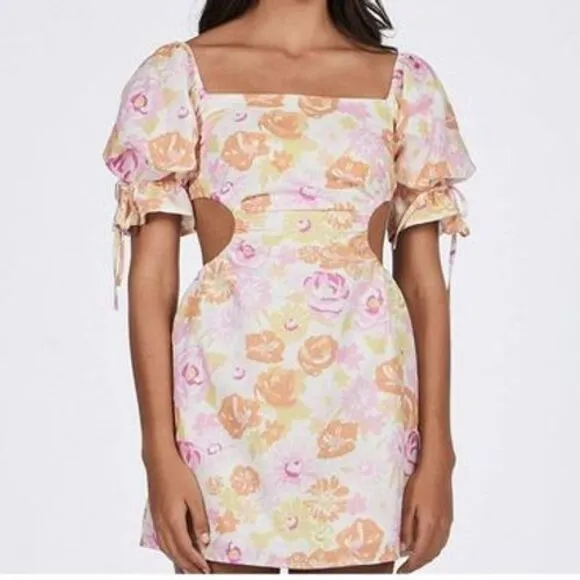 Charlie Holiday Maple Dress Summertime Floral Linen Blend Sz XS Beachy‎ Resort