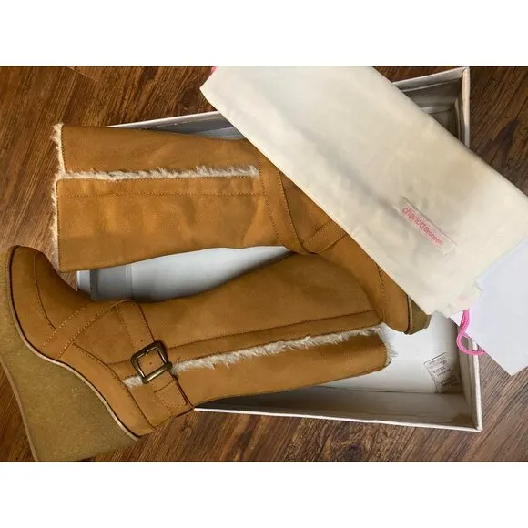 Charlotte Ronson Camel Wedge Boots Heels - Size 10 US - Brand New in Box