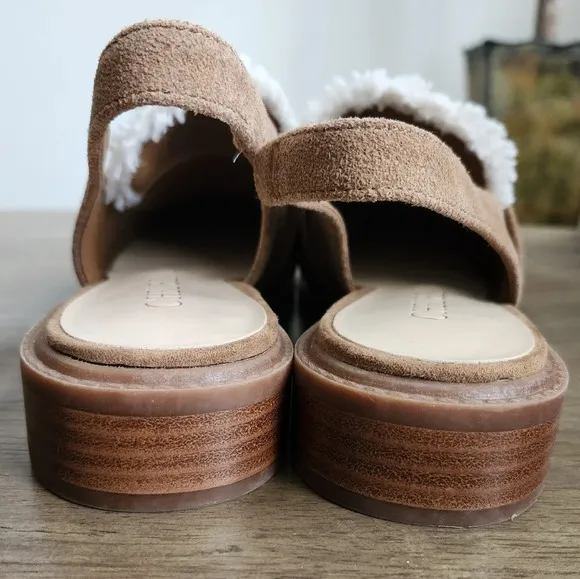 Chelsea &amp; Violet Lundin Suede Slingback Flats Faux Fur 6.5