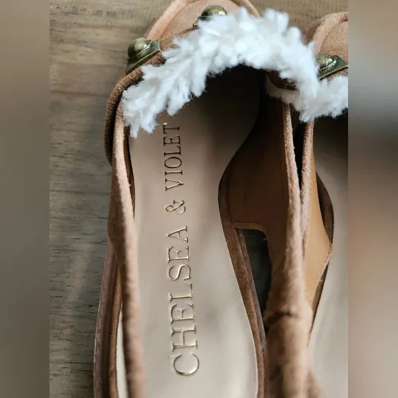 Chelsea &amp; Violet Lundin Suede Slingback Flats Faux Fur 6.5
