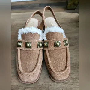 Chelsea &amp; Violet Lundin Suede Slingback Flats Faux Fur 6.5