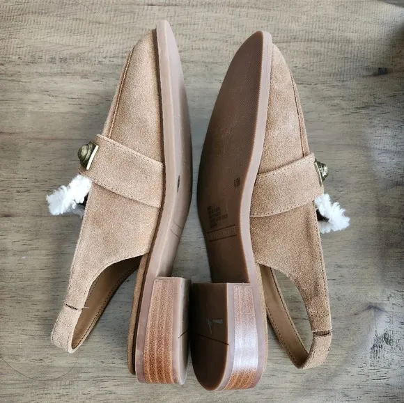 Chelsea &amp; Violet Lundin Suede Slingback Flats Faux Fur 6.5
