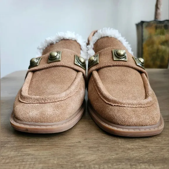 Chelsea &amp; Violet Lundin Suede Slingback Flats Faux Fur 6.5