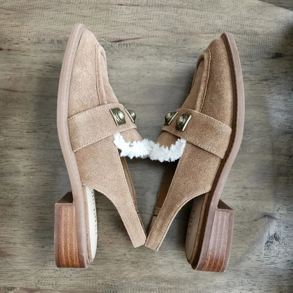 Chelsea &amp; Violet Lundin Suede Slingback Flats Faux Fur 6.5