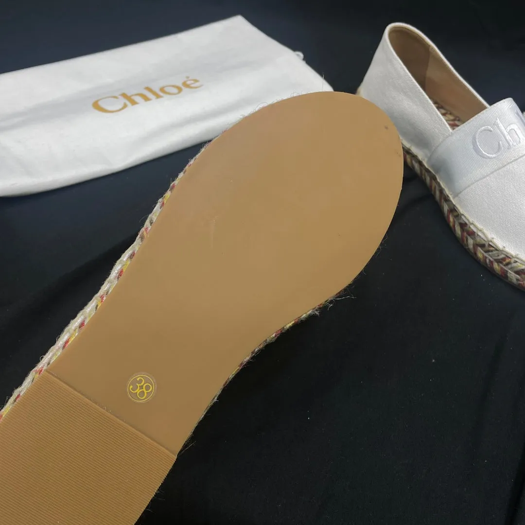 CHLOÉ WOVEN LOAFER IN WHITE DENIM AND COLORFUL RAFFIA