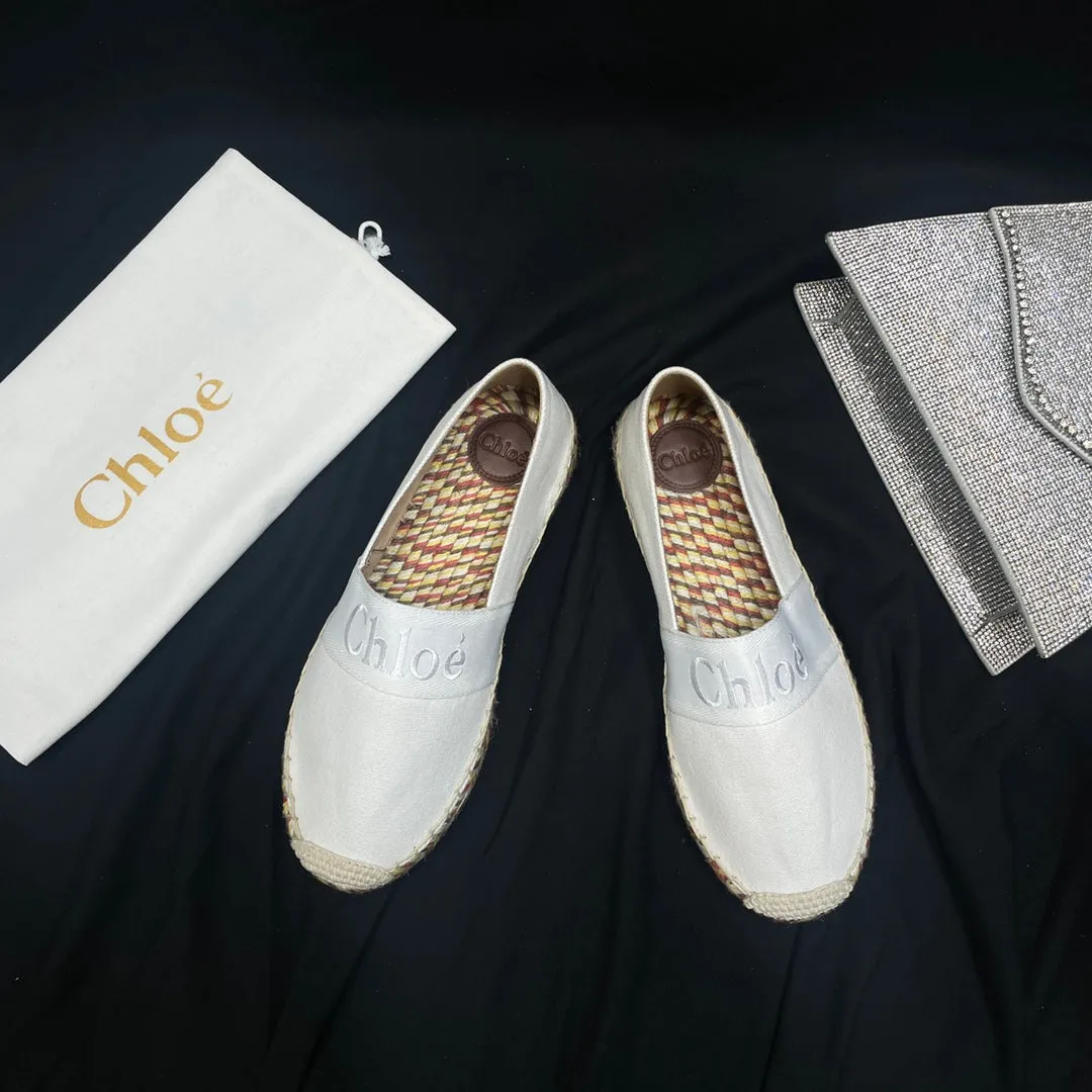 CHLOÉ WOVEN LOAFER IN WHITE DENIM AND COLORFUL RAFFIA