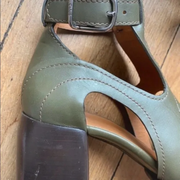 Chloe Green Heeled Sandals with Architectural Design